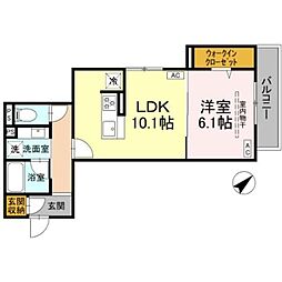 D'Bless中野島 1LDKの間取図画像