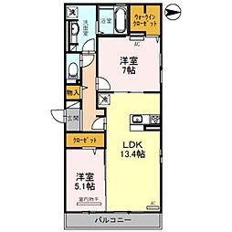 フェリシア天美 2LDKの間取図画像