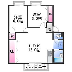 南海線 紀ノ川駅 徒歩4分の賃貸アパート 2階2LDKの間取り