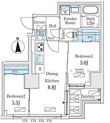 ジオエント秋葉原 11階2DKの間取り