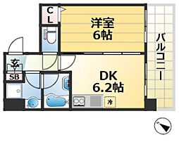 グランビュー六甲 1DKの間取図画像