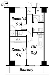 アルデール三郷C棟 2DKの間取図画像