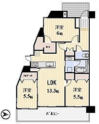 プロスペクト川崎 11階3LDKの間取り