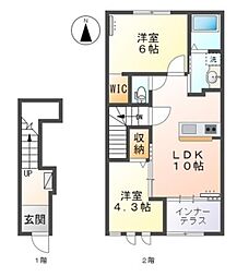 アビタシオン・クロレ 2階2LDKの間取り
