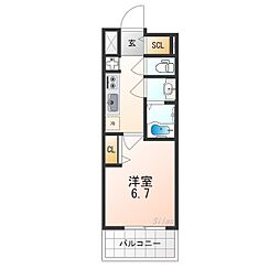 プレサンス京都東寺 1Kの間取図画像
