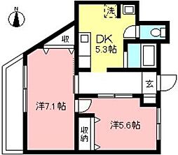 アルカサル 3階2DKの間取り