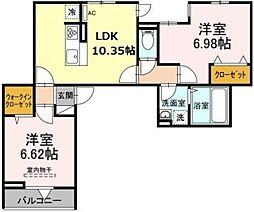京成押上線 四ツ木駅 徒歩7分の賃貸アパート 3階2LDKの間取り