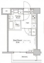 プラウドフラット戸越公園 4階1Kの間取り