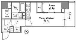 クオリタス日本橋浜町 7階1DKの間取り