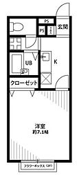 プレジールK 2階1Kの間取り