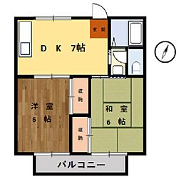 第2トミ・ハイツ 2DKの間取図画像