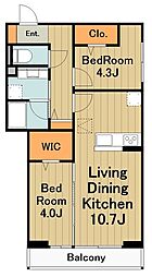 コルトレイク 3階2LDKの間取り