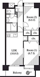 タケノヤハイツ錦町 2LDKの間取図画像