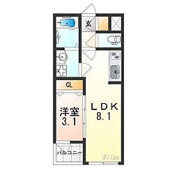 大阪市住吉区清水丘2丁目アパート 1LDKの間取図画像