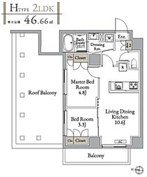 メトロステージ亀有 6階2LDKの間取り
