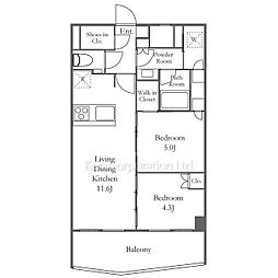 ザ・パークハビオ渋谷クロス 10階2LDKの間取り