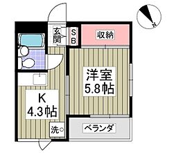 ヒルサイドフジ 3階1Kの間取り