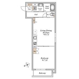 ザ・フォレスト立川 2階1LDKの間取り