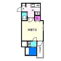 corallo あびこ 4階1Kの間取り