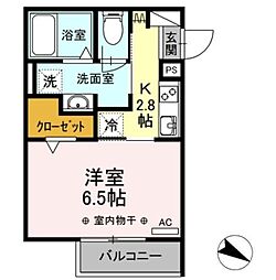 フリオーソ 2階1Kの間取り