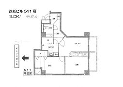 てんぐ屋西新ビル 1LDKの間取図画像