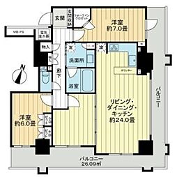 ライオンズタワー神戸元町 2LDKの間取図画像