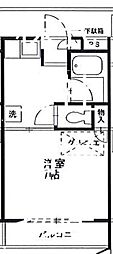 メゾンプランタン 2階1Kの間取り
