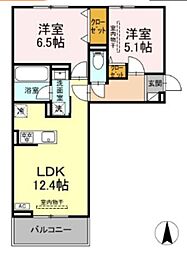 クレール林V 2LDKの間取図画像