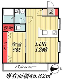 東京メトロ東西線 浦安駅 徒歩5分の賃貸マンション 2階1LDKの間取り