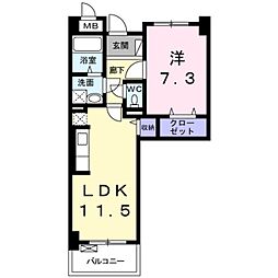 ラ　ヴィ　カルム 2階1LDKの間取り