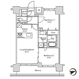 エミリブ鷺ノ宮 4階2LDKの間取り