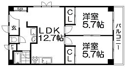 シャトータナカ 2LDKの間取図画像