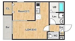 ジーメゾン春日部ウェスト 2階1LDKの間取り