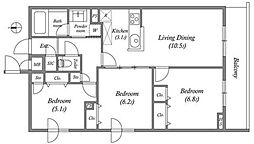 プライムガーデン若木 2階2LDKの間取り