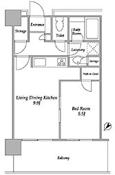 プラザタワー勝どき 34階1LDKの間取り