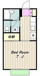 ペルレII 2階1Kの間取り