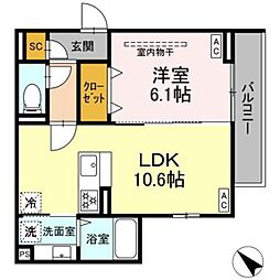 D Paina 菅馬場2B 1LDKの間取図画像