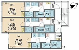JR横浜線 相模原駅 徒歩9分の賃貸アパート 1階1Kの間取り
