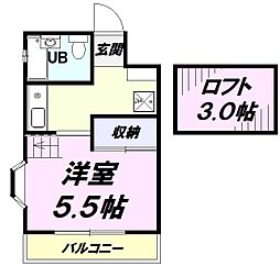 スクエアII 2階1Kの間取り