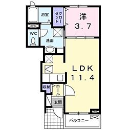 ソレアード つきみ野 1階1LDKの間取り