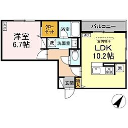 町田市中町3丁目アパート 1LDKの間取図画像