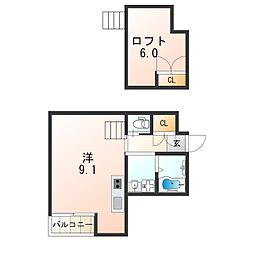 F8石津 1Kの間取図画像