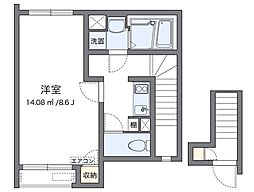 クレイノマンダリーナ 2階1Kの間取り