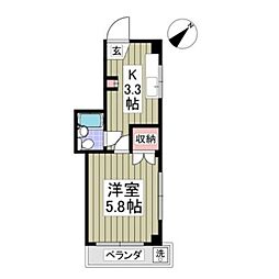 ドアーズ立川 2階1Kの間取り