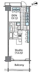 コンフォリア新宿イーストサイドタワー 11階ワンルームの間取り