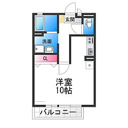 サンパティーク山中 2階ワンルームの間取り