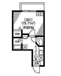 木津ハイツ 2階1Kの間取り