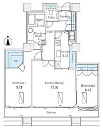 シティフロントタワー 17階2LDKの間取り