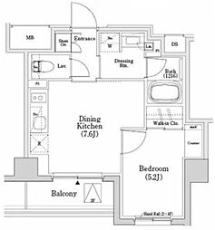 ザ・パークハビオSOHO市谷左内町 1DKの間取図画像