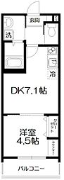 MELLAS元加治 1DKの間取図画像